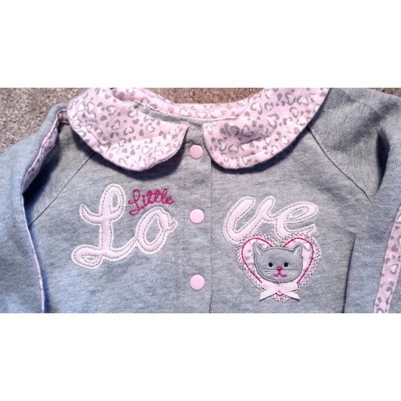Girl's Size 6-9 M Months Two Piece Gray Okie Dokie "Little Love" Cat Top + Pants - Picture 4 of 6